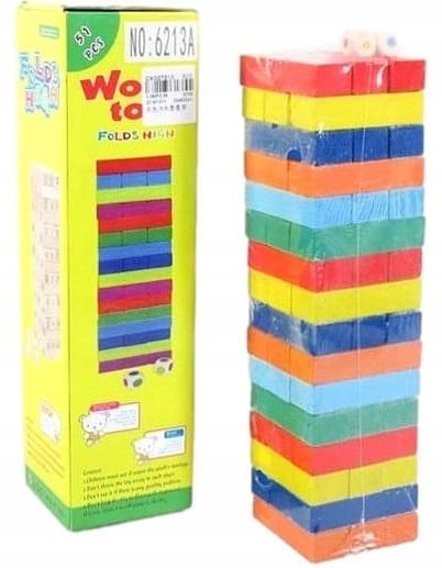 

Drewniane Klocki Jenga Kolorowa Wieża Gra Rodzinna