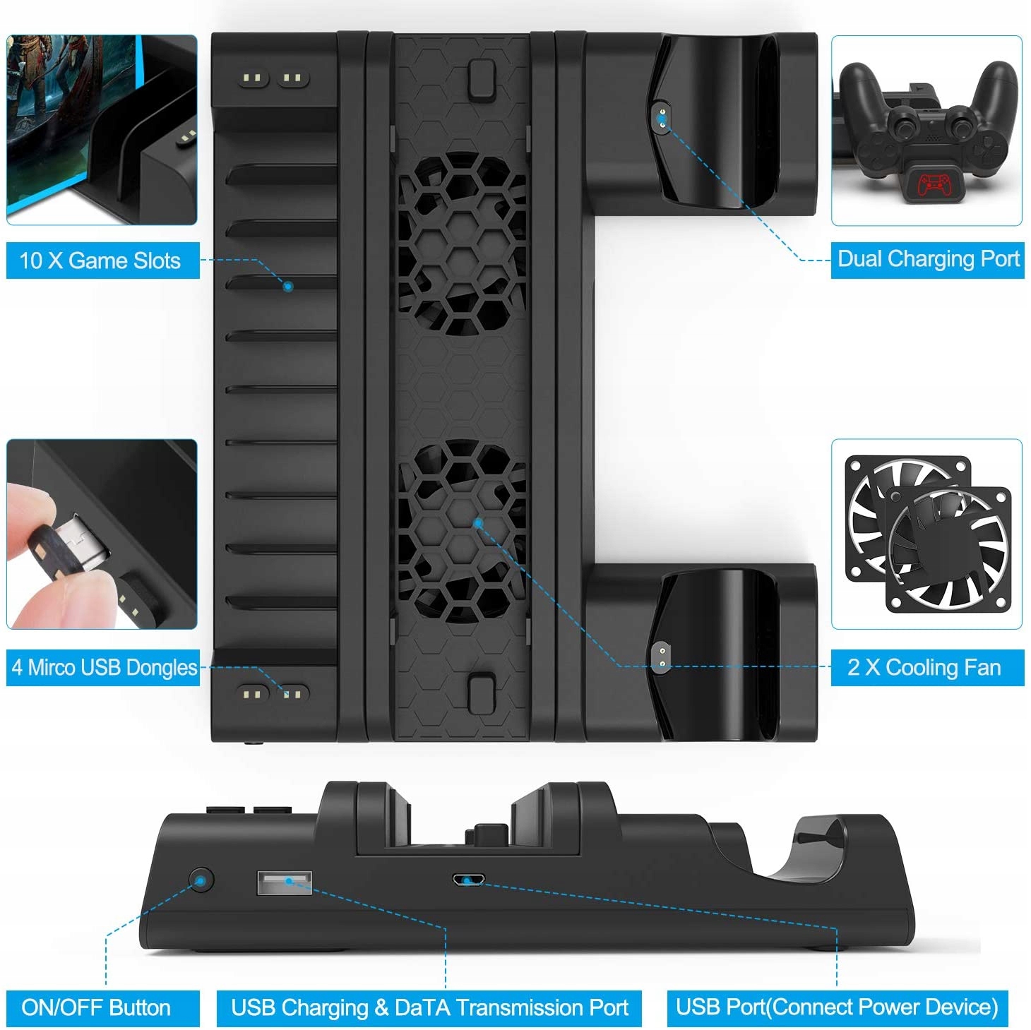 Stacja ładująca ŁADOWARKA PODSTAWKA CHŁODZĄCA STOJAK PS4 PRO/SLIM pad padów Marka inna