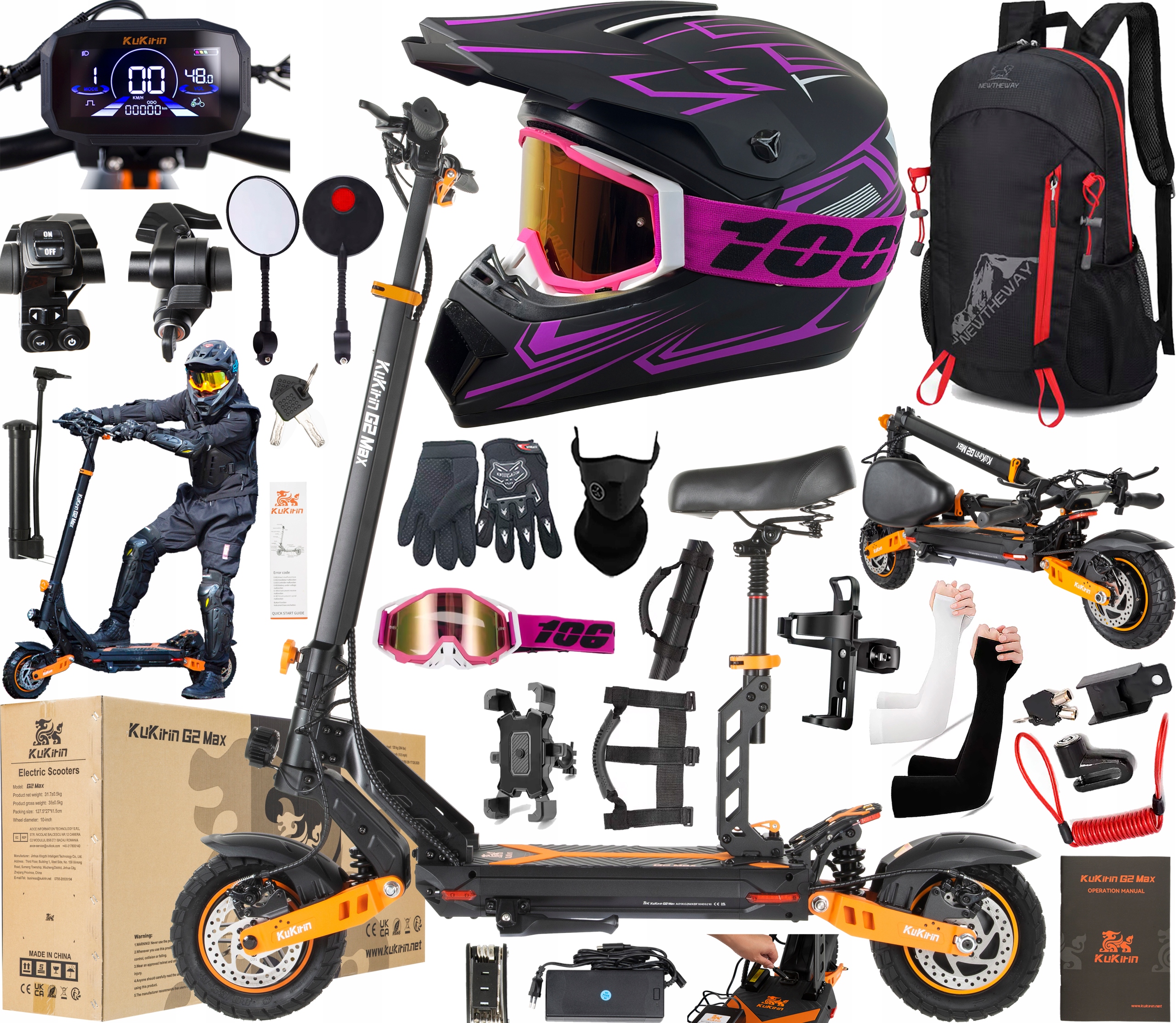 KuKirin G2 Max Pojazd elektryczne 1000W 48V 20.8AH 55KM/H 70KM +11