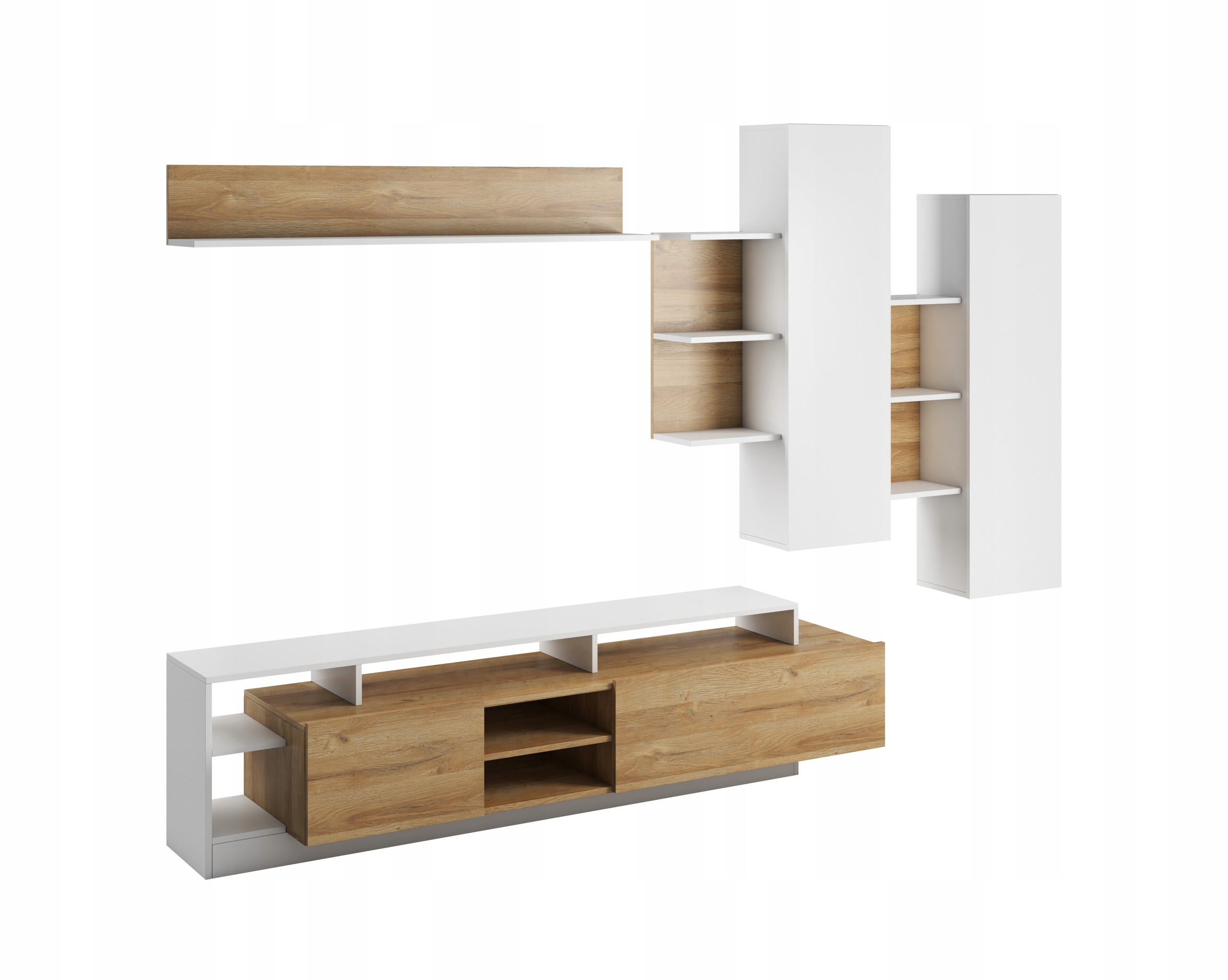 Nábytková Stěna, sada nábytku do obývacího pokoje Bílá dub Grandson