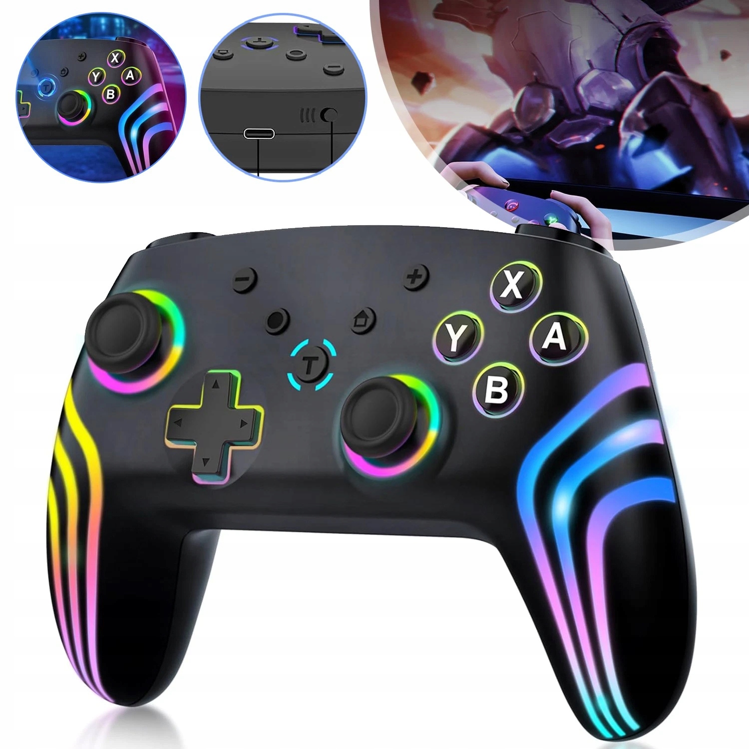 Bezprzewodowy Kontroler Pad Bluetooth Rgb Pc Switch Android iOS Oled Lite