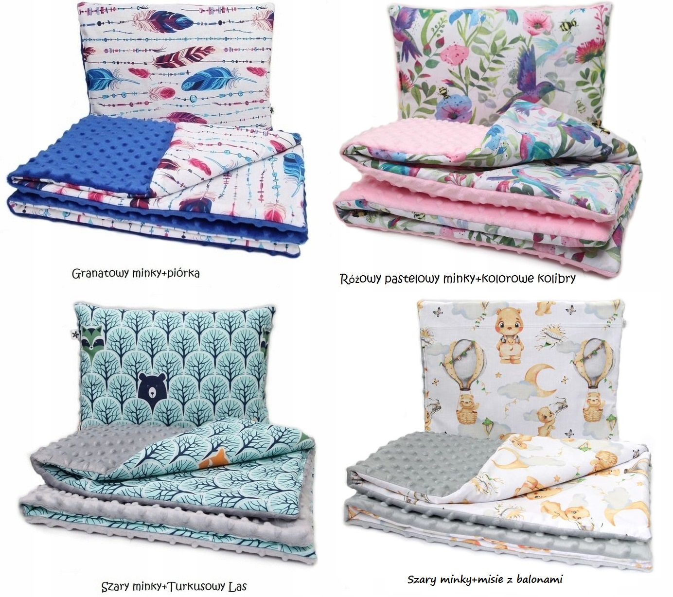 ZESTAW MINKY 2W1 KOCYK PODUSZKA DO WÓZKA NOSIDEŁKA KOŁYSKI GONDOLI Liczba elementów 2 szt.
