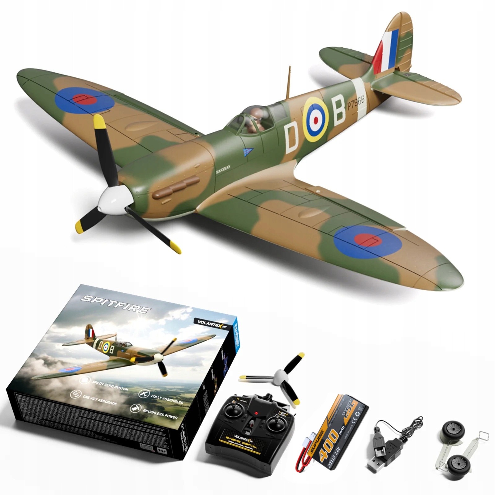 VolantexRC Spitfire 500 mm s gyroskopem Xpilot 768-5 Rtf bezkartáčový
