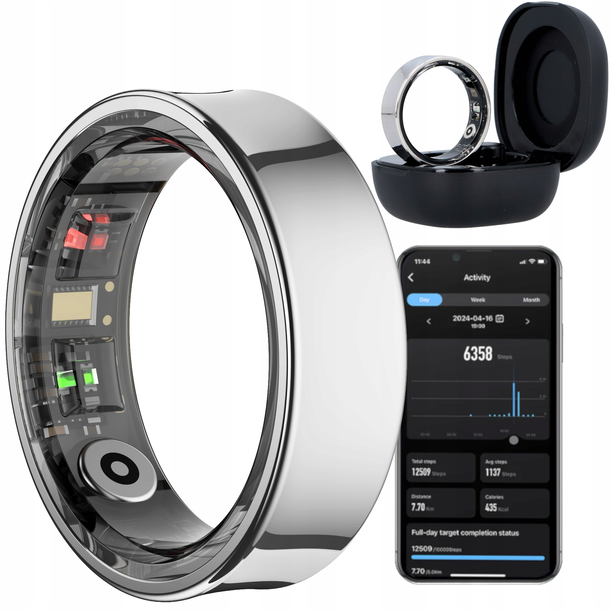Smart ring Inteligentny pierścień Tętno Kroki Sport 5ATM Silver r 10 23