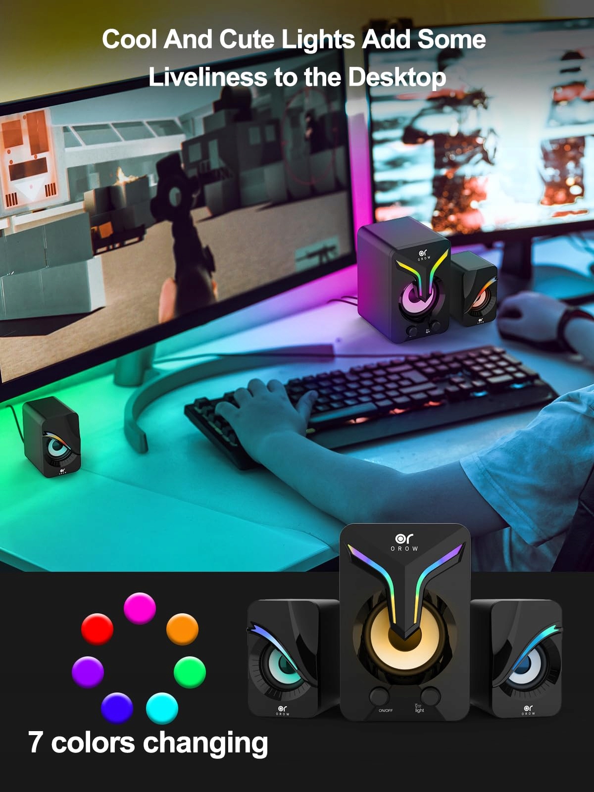 OROW Głośniki PC 2.1 Stereo 11W Z Subwooferem RGB Gaming USB AUX — miniatura 5