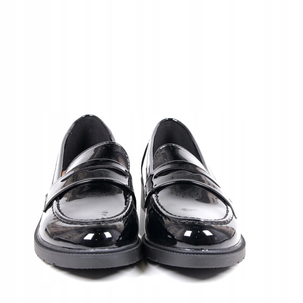 WYGODNE LOAFERSY DAMSKIE MOKASYNY NA GRUBEJ PODESZWIE BUTY PŁASKIE CZARNE Materiał zewnętrzny skóra ekologiczna