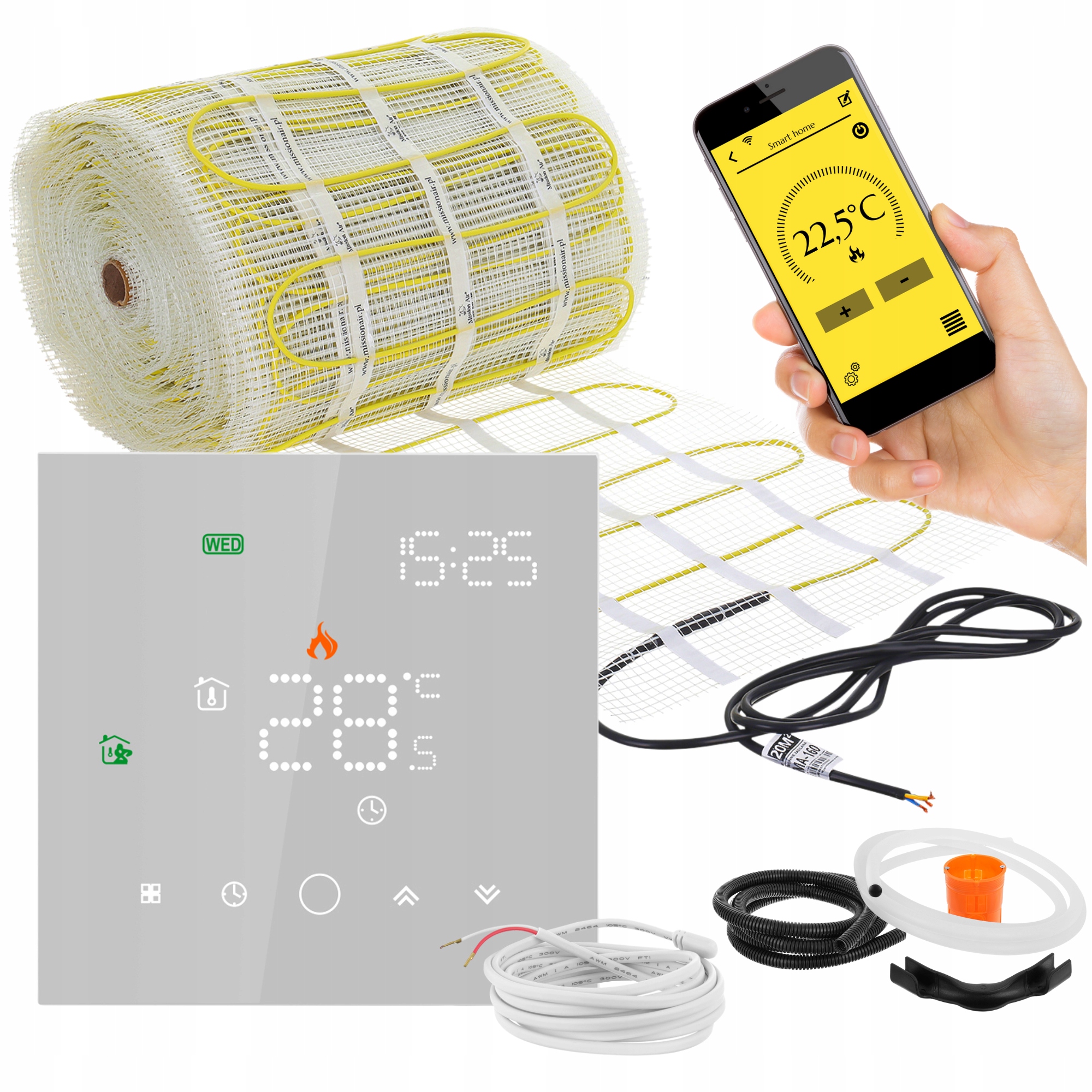 Set podlahového vykurovania podlahy vykurovacia rohož MA-160W/m² 18m² WIFi