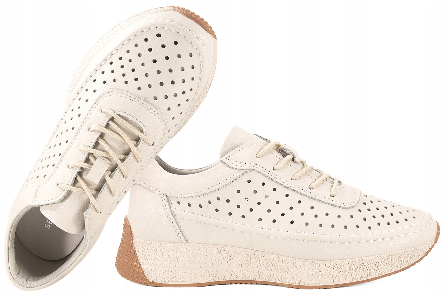 Sergio Leone SP-013 Ažurové Kožené Polobotky Sportovní Tenisky béžové 39