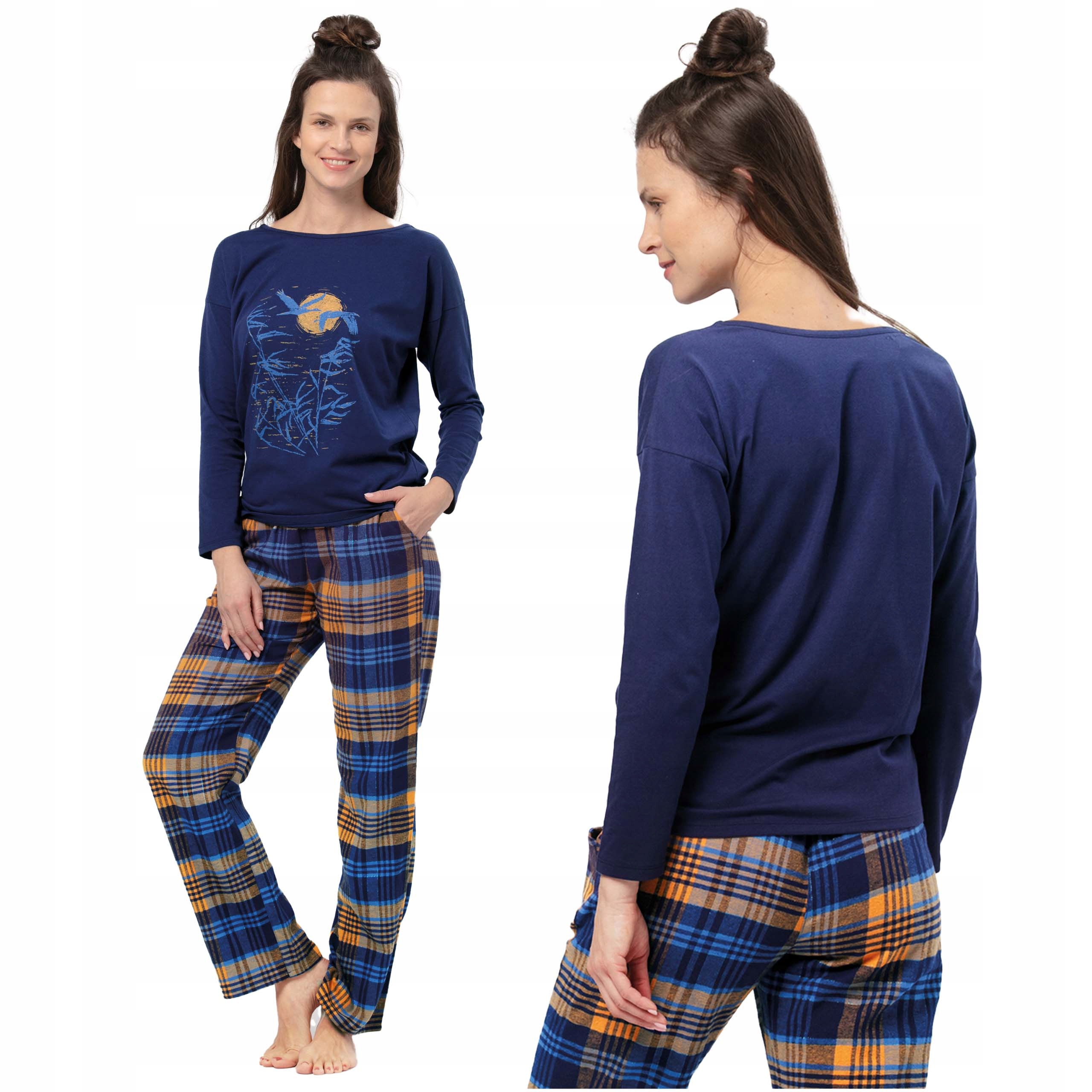 Key Dámské pyžamo s dlouhým rukávem a dlouhé flanelové kalhoty Lns 937 M