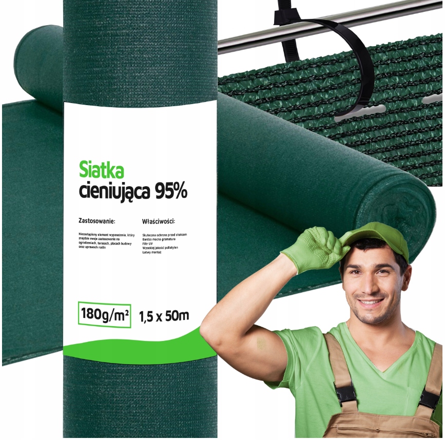 Siatka Cieniująca 1,5x50m Maskująca 95% Osłona Mata Na ogrodzenie Płot 180g