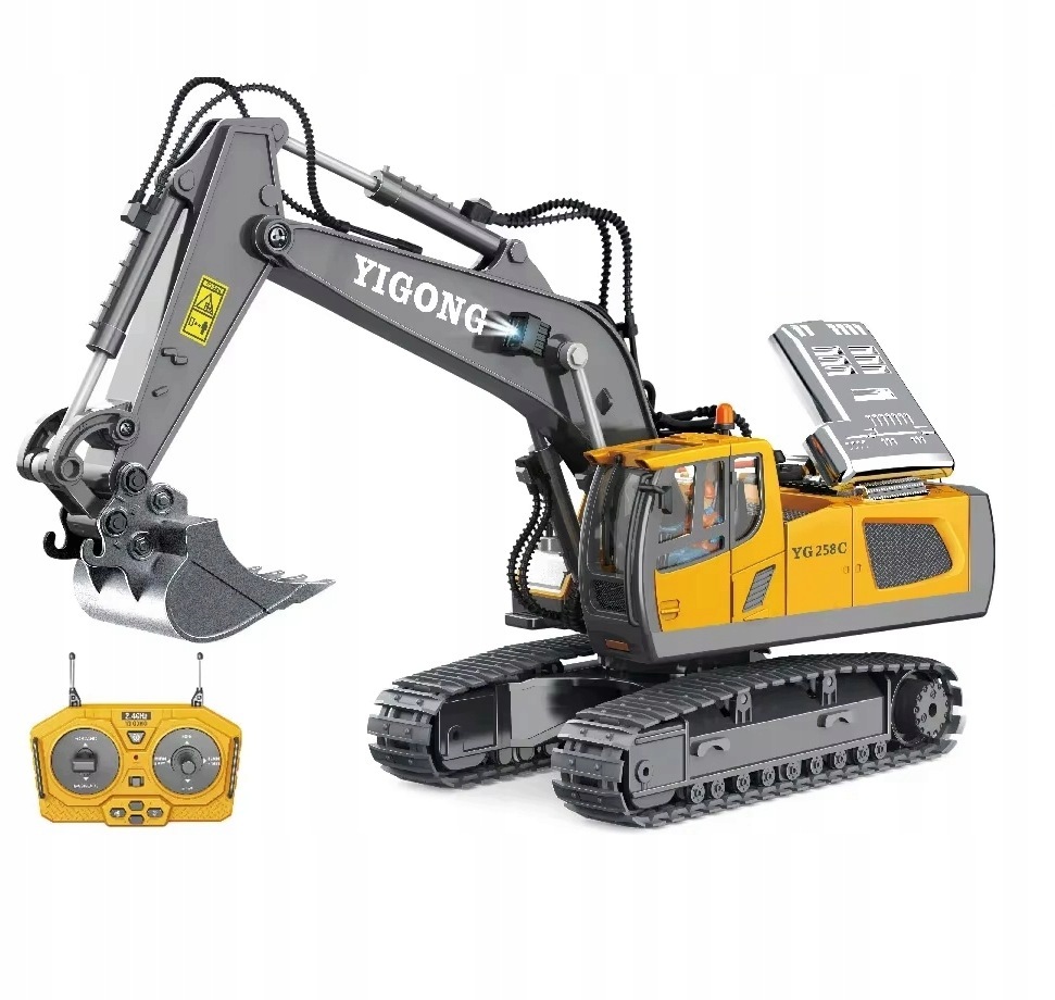 Koparka Zdalnie Sterowana Rc 2.4GHz 11CH Metalowa Łyżka Dźwięki Obrót 680°