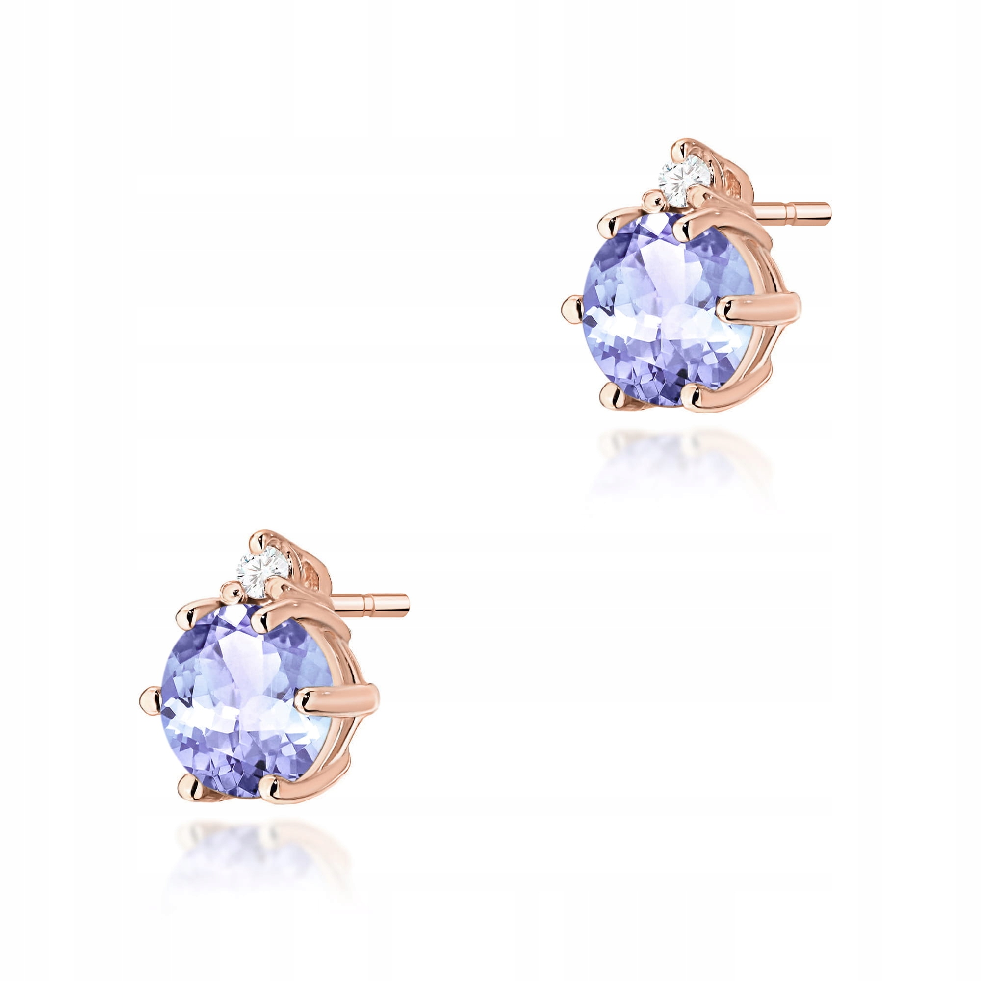 Náušnice z růžového zlata 585 tanzanit přírodní s brilianty 1,1 g diamanty