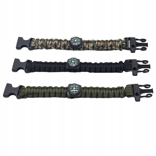 BRANSOLETKA PARACORD TAKTYCZNA KRZESIWO KOMPAS GWIZDEK LINKA SURVIVAL Typ 4w1