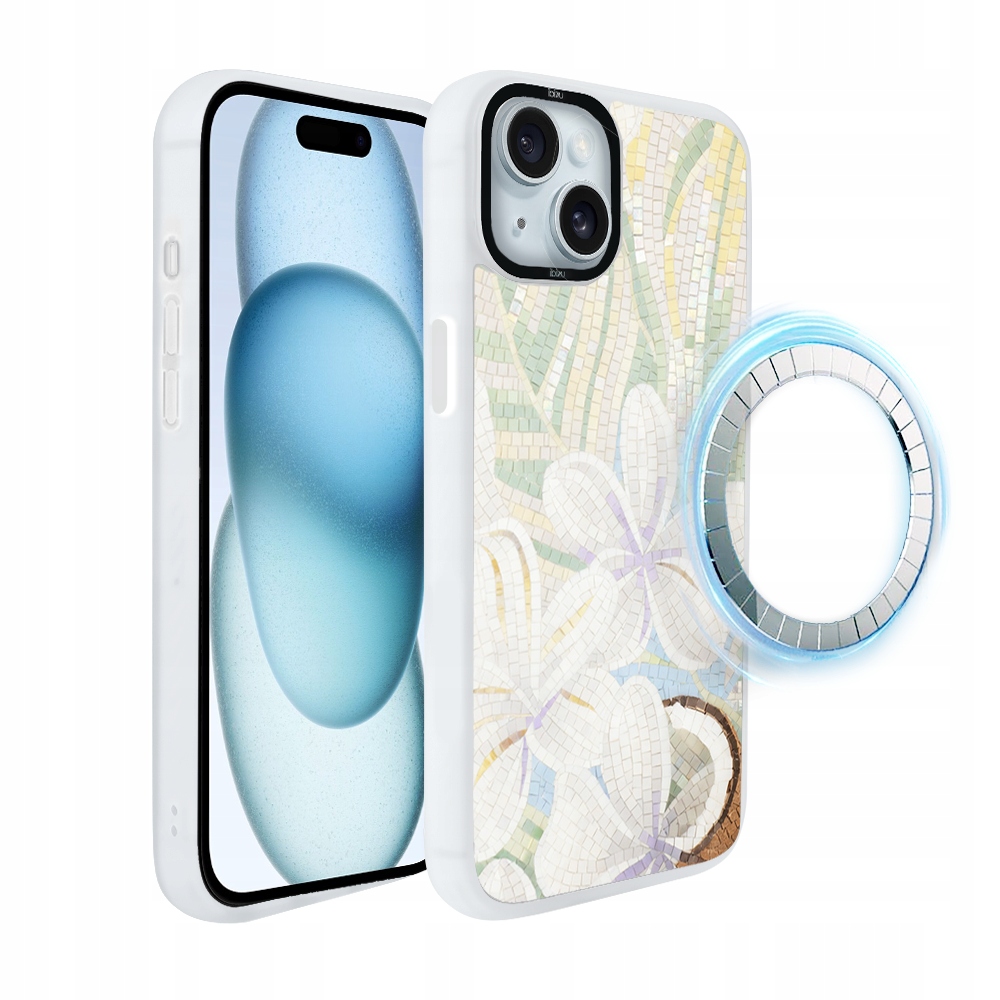 Pouzdro iPhone 15 Plus Ibizu DropGuard Matt s MagSafe, bílá lilie, bílá barva