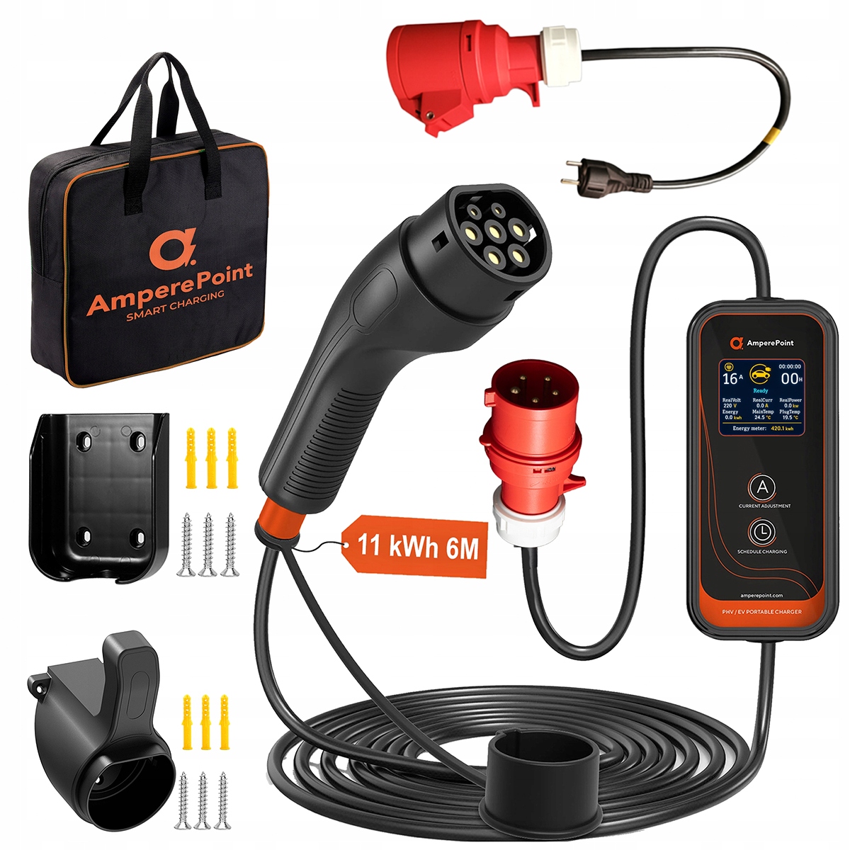 Mobilní nabíječka Ev Ampere Point P11 11 kW 6M taška 8-16A počítadlo