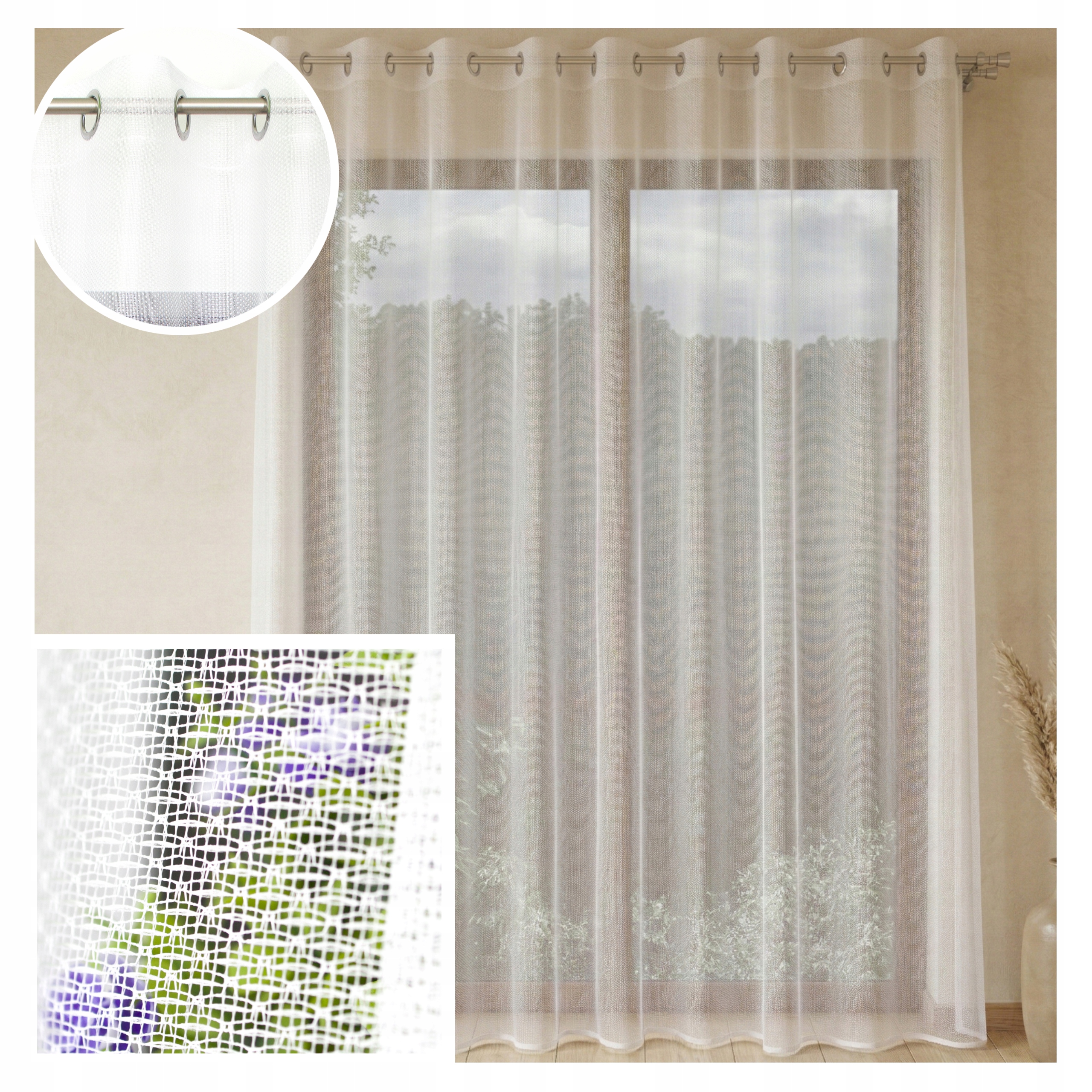 Hotová Záclona Japandi Žakard Kaja Bez Žehlení 300 x 260 cm Na Průchodkách