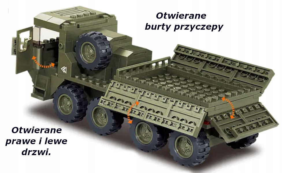 Klocki CIĘŻARÓWKA WOJSKOWA TRANSPORTER OBRONA PRZECIWLOTNICZA + 2 LEGO BROŃ Marka LEGO
