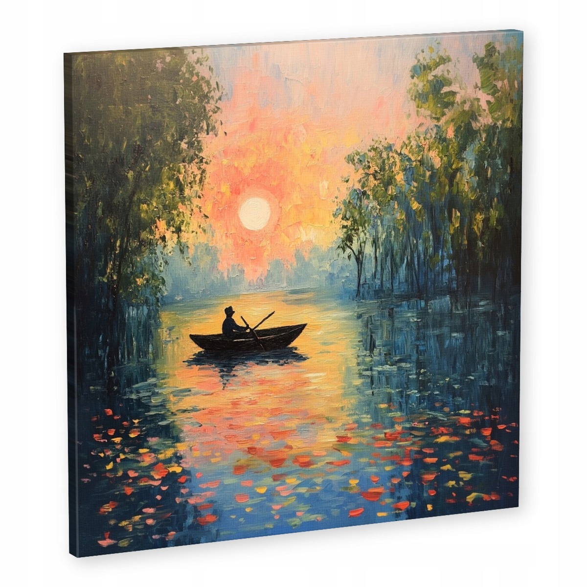 Obraz Na Plátně Canvas Krajina Jezero Voda Loď Loďka Slunce Západ 50x50