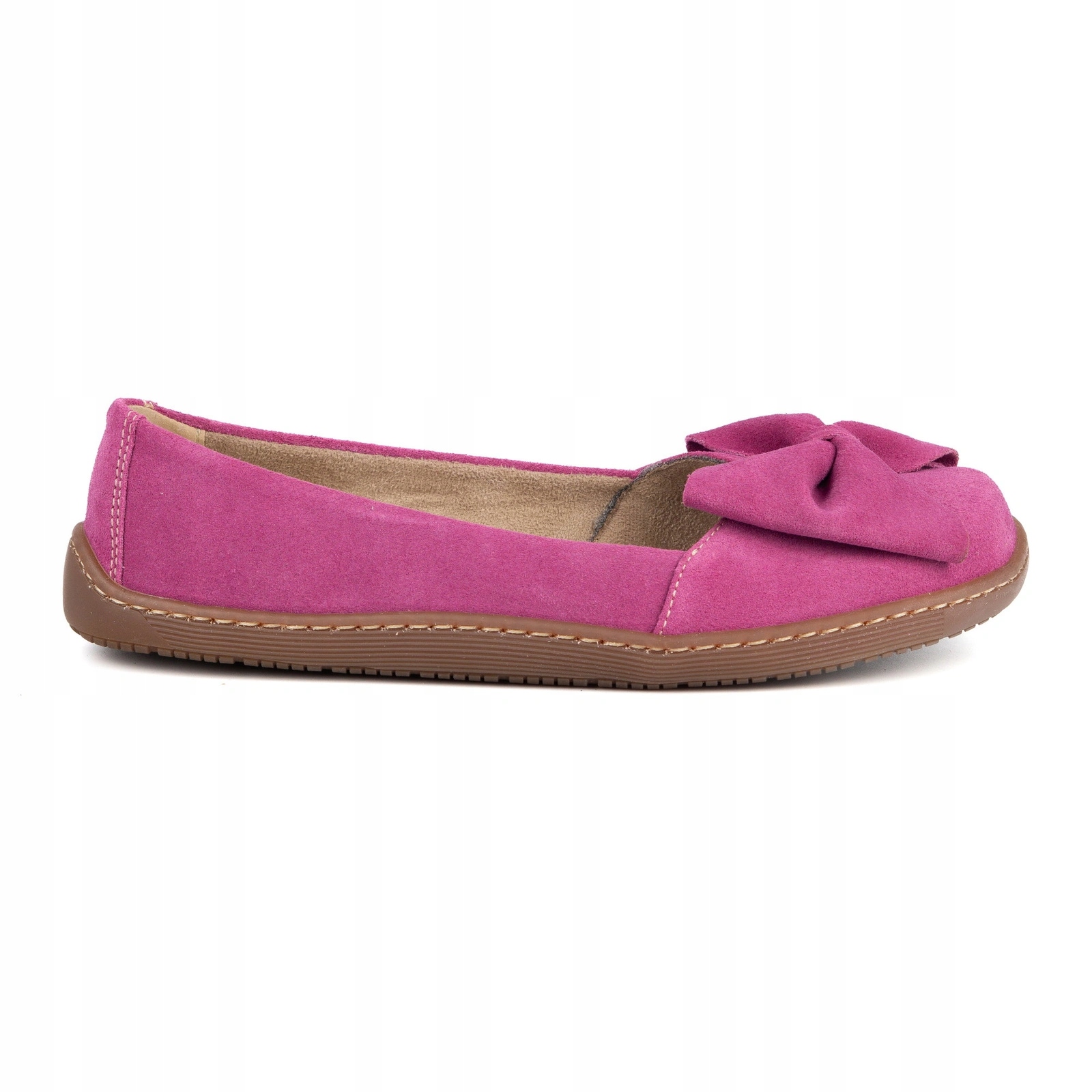 Dámské kožené barefoot baleríny Leonor Zero Drop s mašlí, fuchsiová barva, velikost 40