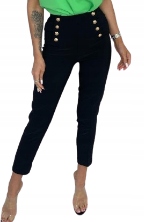 MD elegantní zlaté kalhoty knoflíky s vysokým pasem Černé M