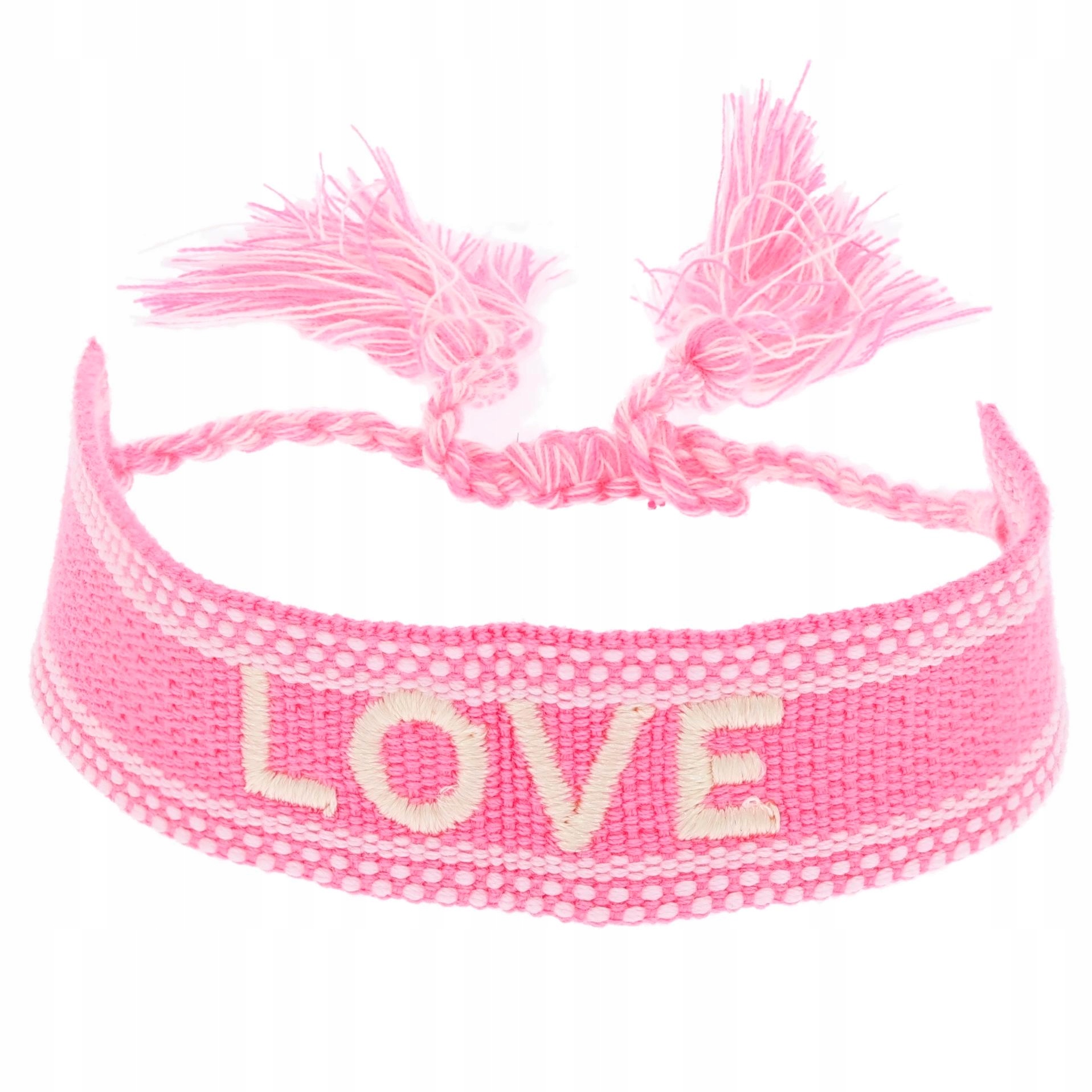 

Bransoletka Materiałowa Napis Love Plecionka Róż