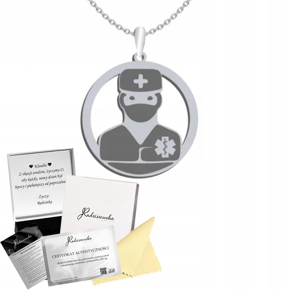 Stříbrný Náhrdelník S Lékařskou Záchranářkou Stříbro 925 Dárek Gravírování Bonus