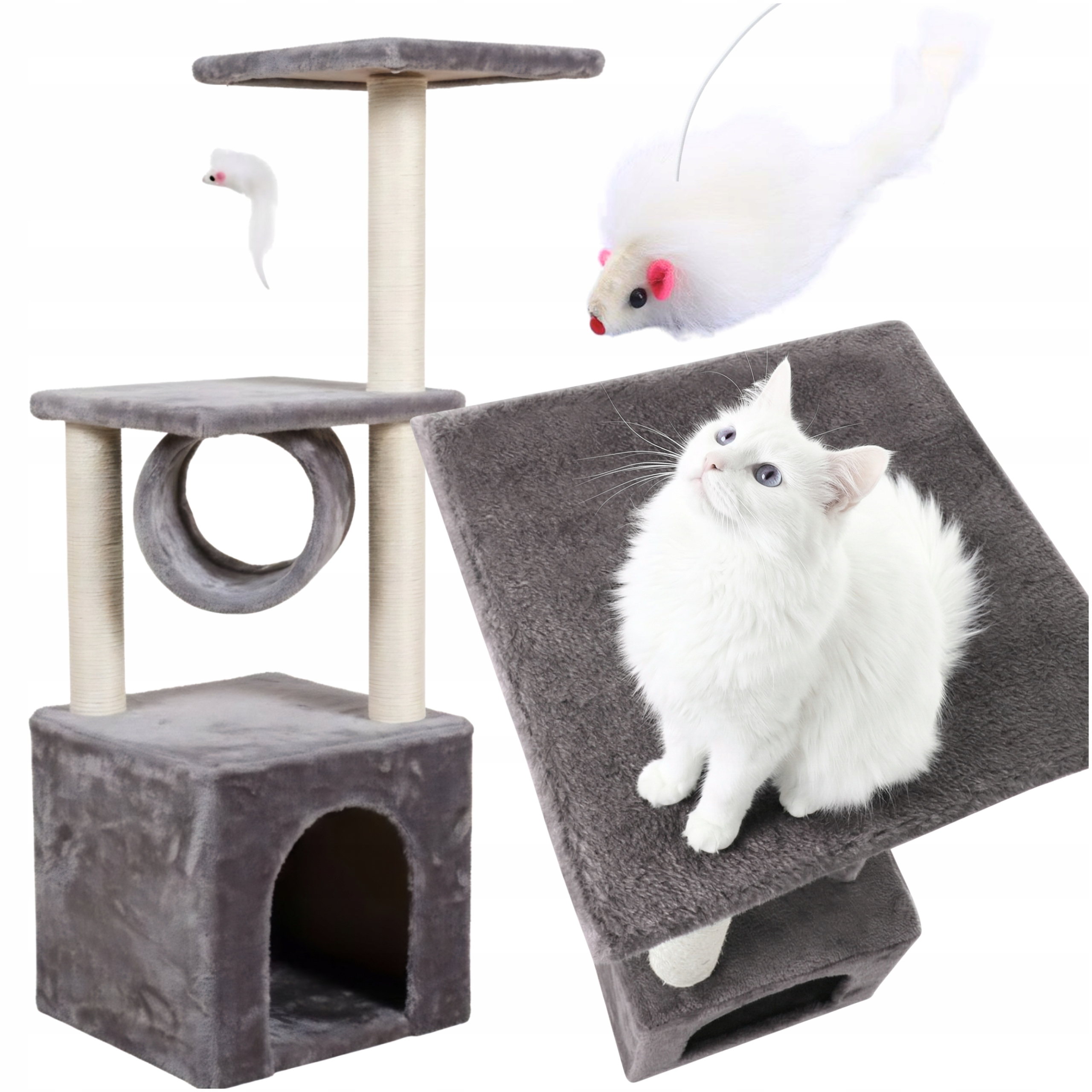 Drapak dla kota domek legowisko słupek zabawka dla kota myszka sznur kotek