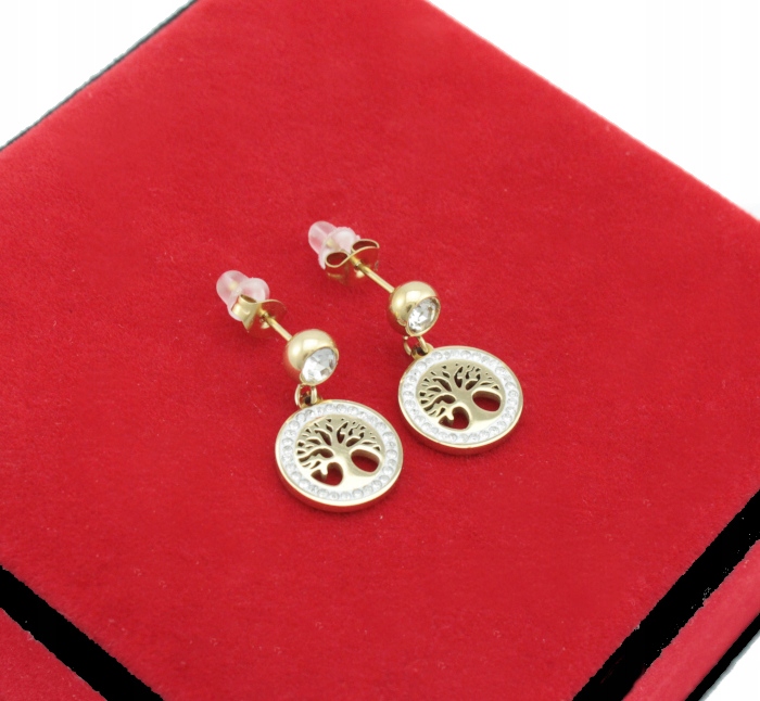 KOLCZYKI ZŁOTE DRZEWKA SZCZĘŚCIA STAL CHIRURGICZNA