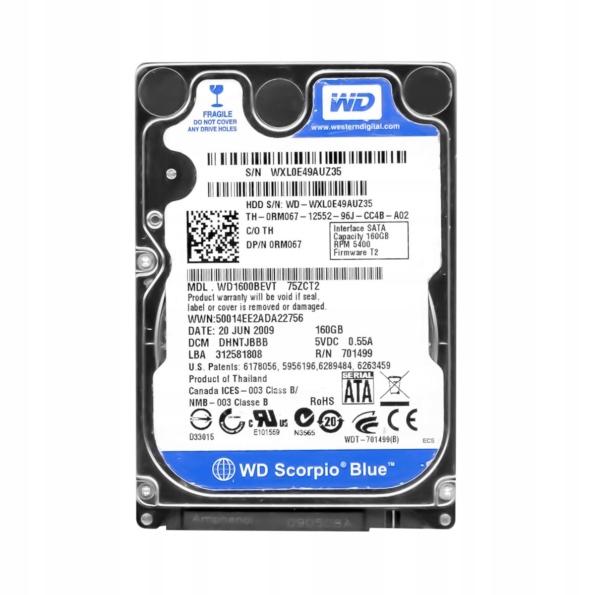 Dell 0RM067 160GB 5.4K 8MB Sata II 2.5'' WD1600BEVT