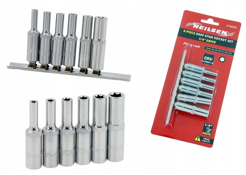 Klucze Nasadki Torx Długie E4-E10 1/4 Zestaw Kluczy Torxe Neilsen