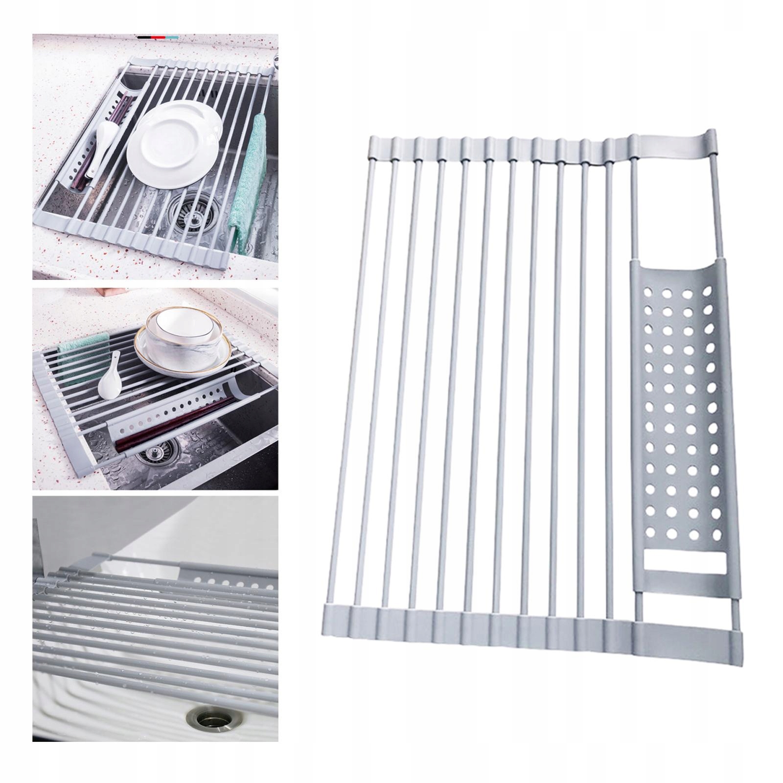 OCIEKACZ ZWIJANY SUSZARKA KRATKA DO NACZYŃ NA ZLEW SILIKON STAL NIERDZEWNA Marka bez marki