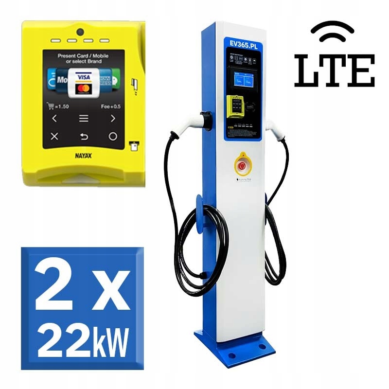 Stacja Ładowania EV365 AC2 moc 2x22kW z Terminalem