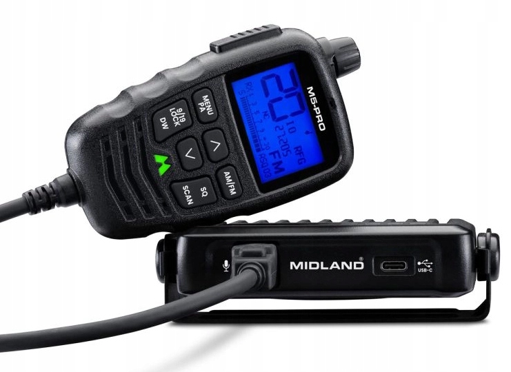Cb Radio Midland M5 Pro Am Fm Anc Vox Usb-c Ovládání v mikrofonu