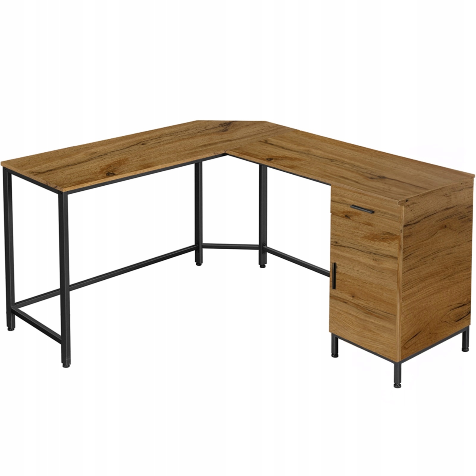 Rohový Psací Stůl s rustikální skříňkou Psací Stůl Velký olše Černá šuplík Deska