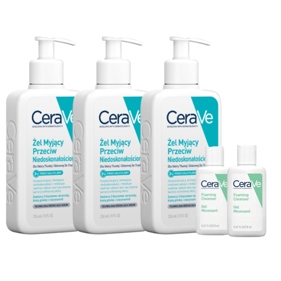 CeraVe Żel Myjący Przeciw Niedoskonałościom, Skóra Trądzikowa 236ml x3