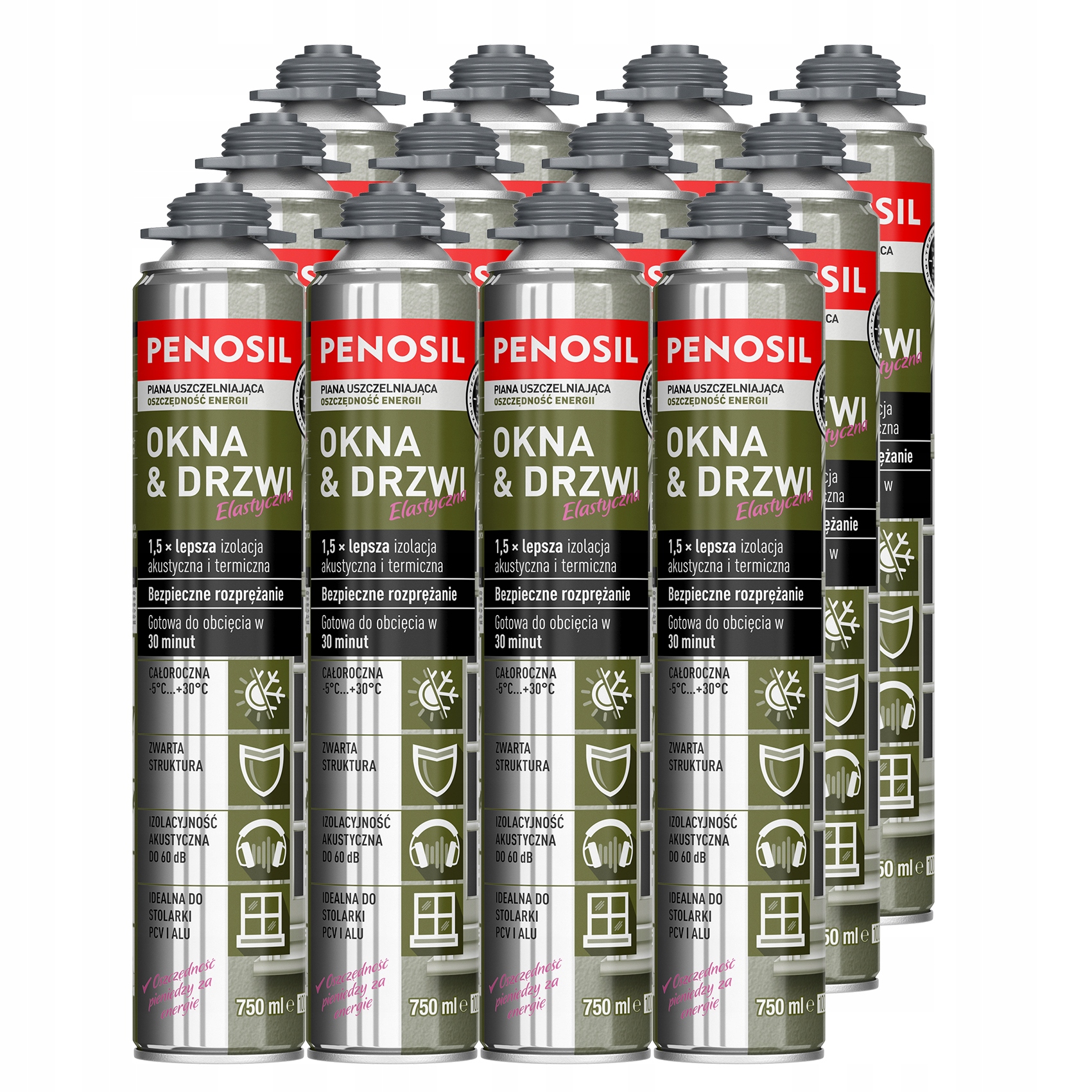 12x Pena Pružná pena pre tesnú montáž Penosil -5C Celoročná