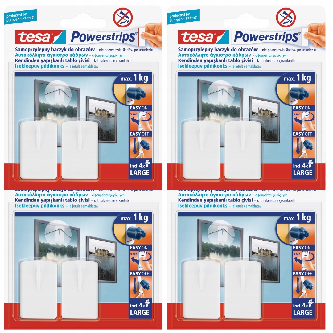 TESA POWERSTRIPS Haczyki samoprzylepne do ramek zdjęć obrazów 1kg 8szt.