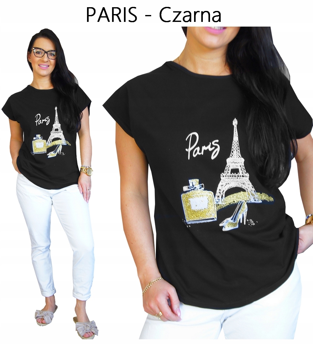 BLUZKA koszulka KOBIECY TSHIRT TOP LYCRA WZORY, L Fason inny