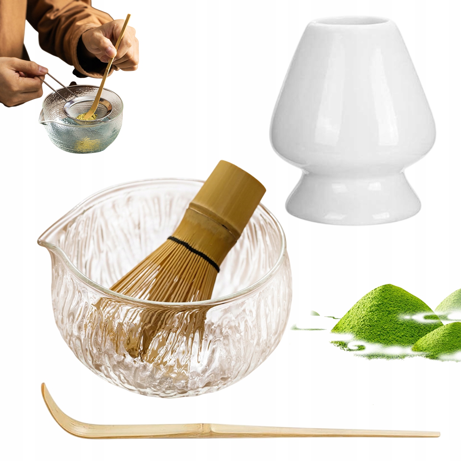 Levně Dárková Sada Na Čaj Matcha Spařovač Čaje Matcha 4 Ks