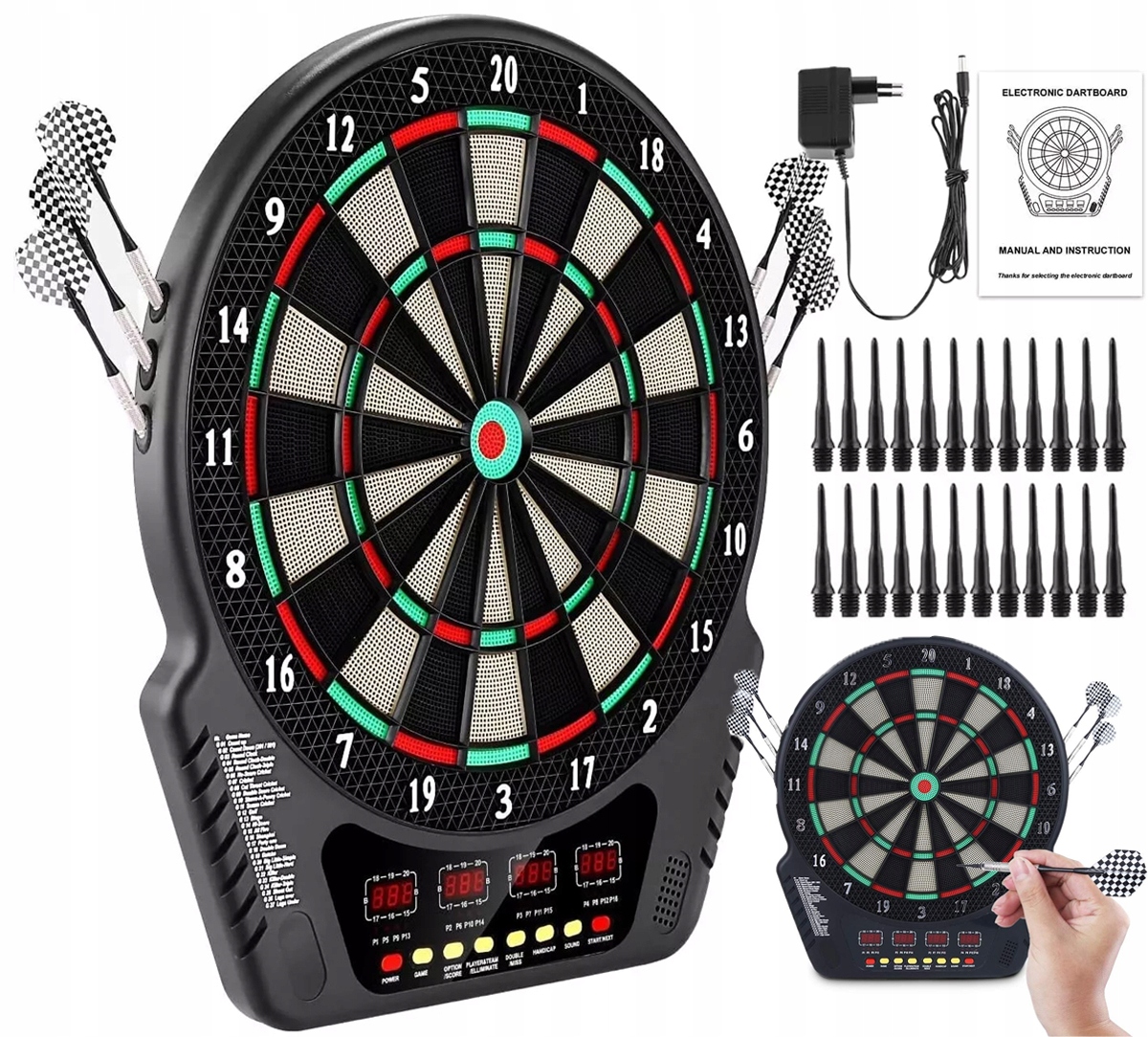 Tarcza Do Rzutek Z Wyświetlaczem LCD +6 Miękkich Strzałek +24 Główki Rzutek