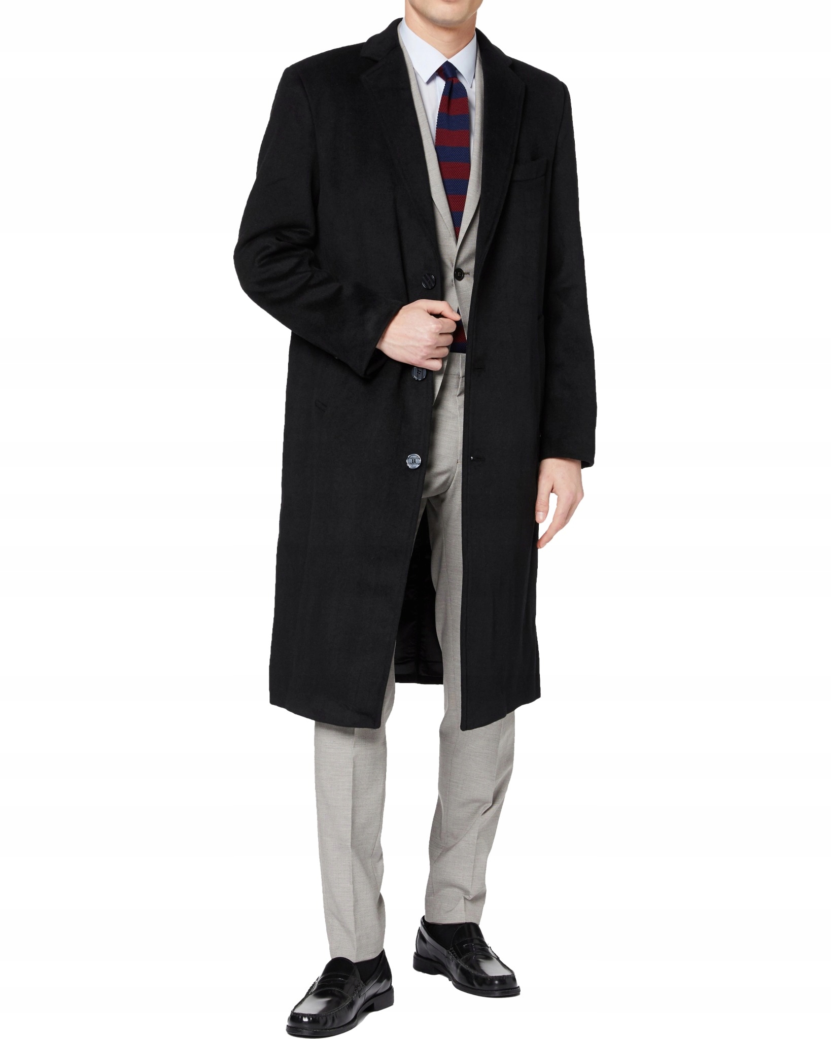 The Platinum Tailor Pánský Černý Klasický Vlněný Kabát 44 6EA