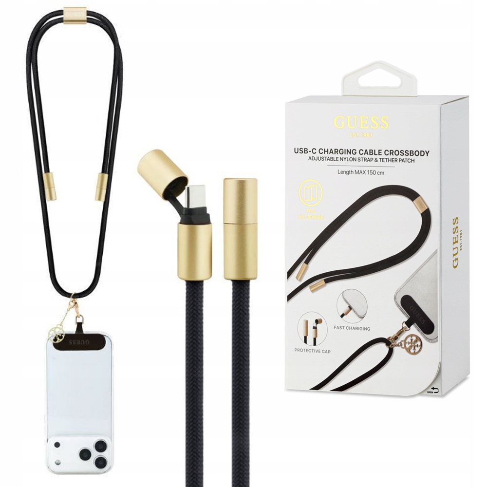 Guess originální poutko na telefon, přívěsek crossbody 2v1 s Usb-c kabelem