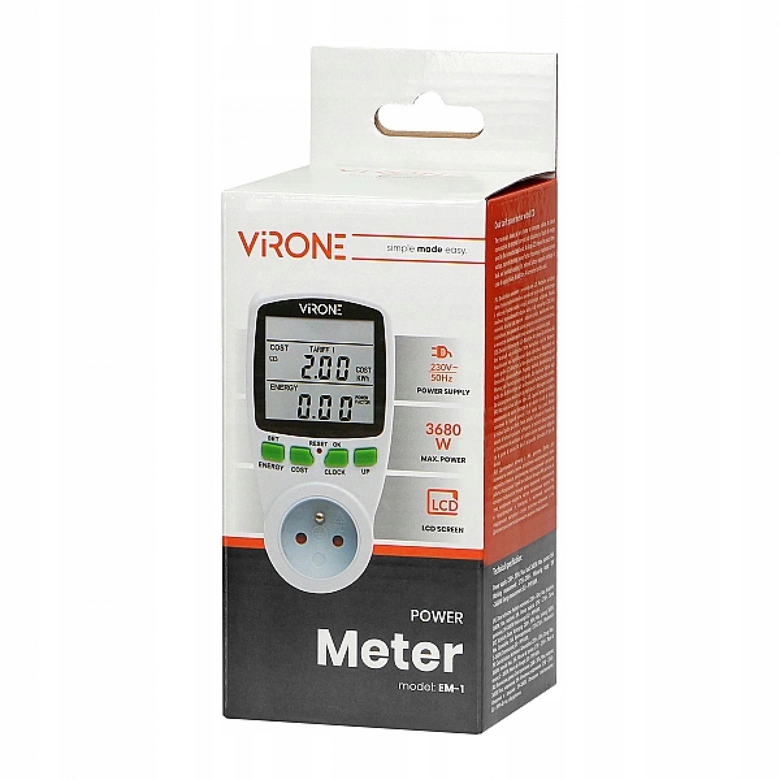 Watomierz Dwutaryfowy Licznik Poboru Prądu Kalkulator Energii Miernik LCD EAN (GTIN) 5908254803949