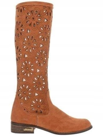 Dámské semišové kožené kozačky nubuk s červenou barvou, plochý podpatek, velikost 38