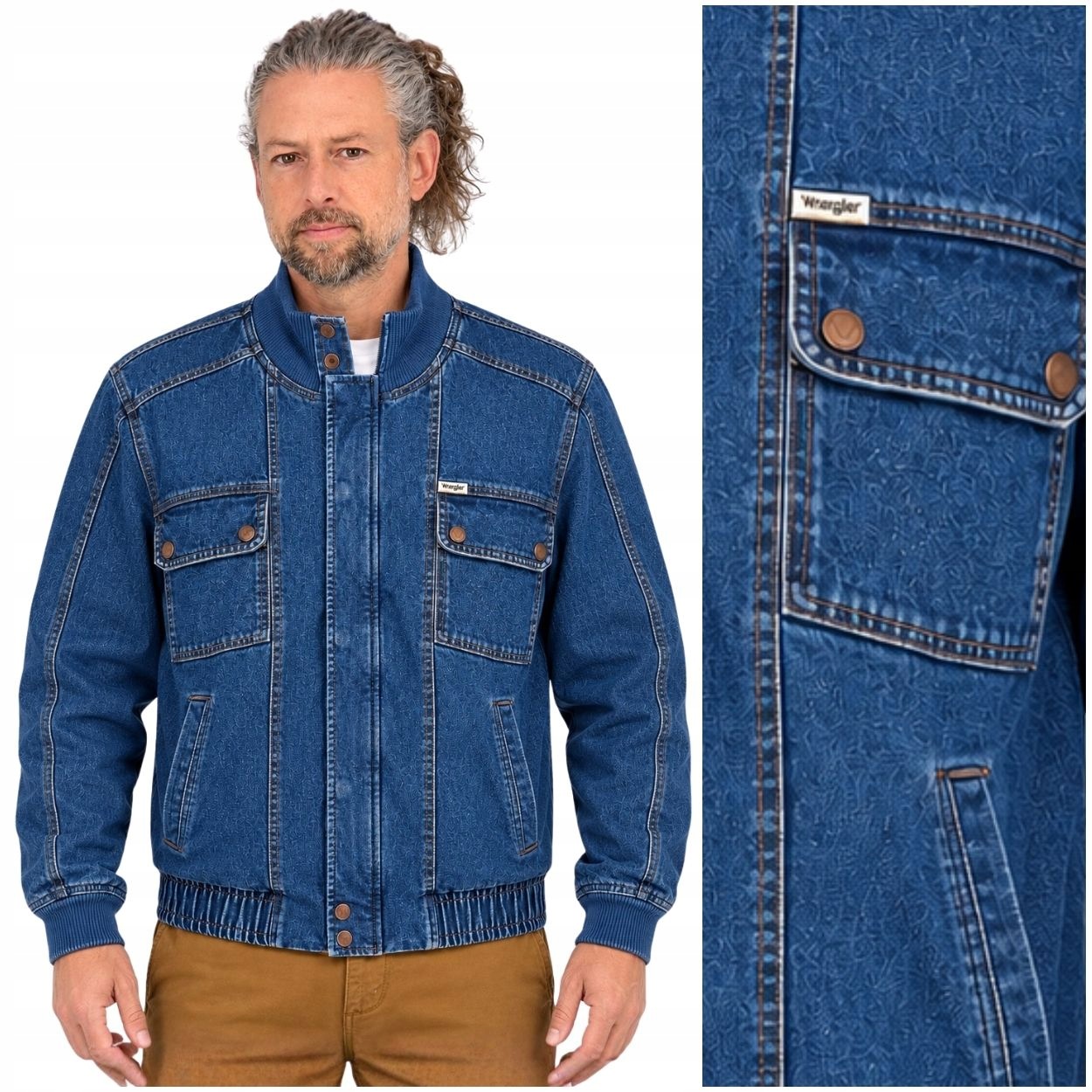 Wrangler Sherpa Bomber MidStone zateplená bunda katana džínová na medvídkovi L