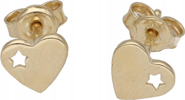 Zlaté náušnice 585 srdíčka s vyřezanou hvězdičkou, moderní design, dárek pro ni