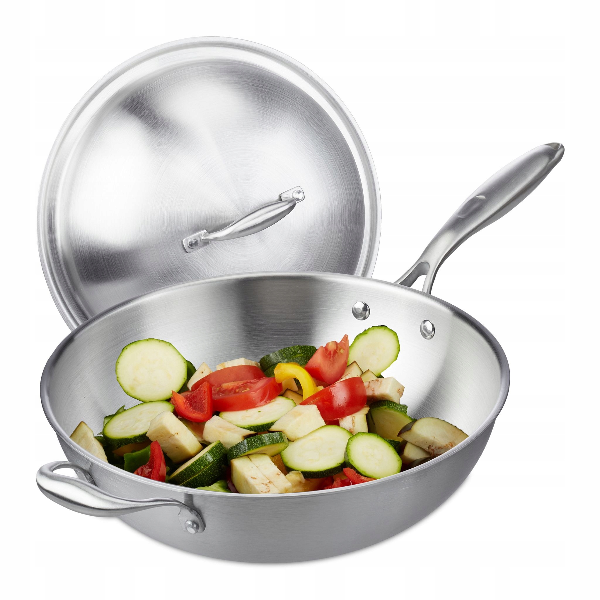 Wok z nehrdzavejúcej ocele s pokrievkou 32 cm