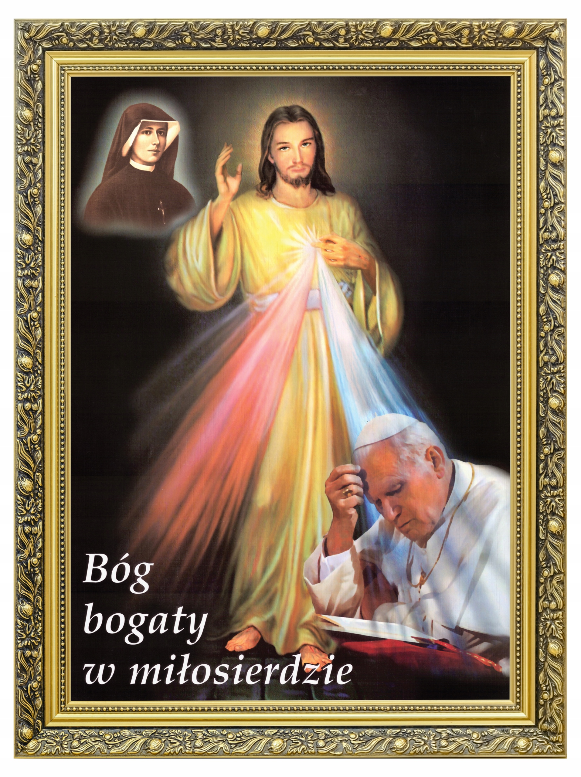 Milosrdný Ježiš Faustína JP2 Obraz Na Plátne V Zdobenom Ráme 60x80