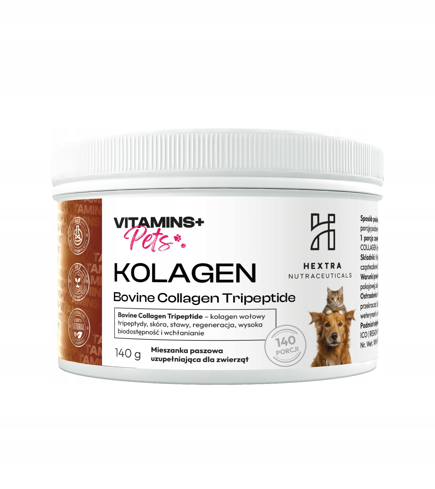 PETS - kolagen wołowy - dla zwierząt na stawy, mięśnie i regenerację 140 g