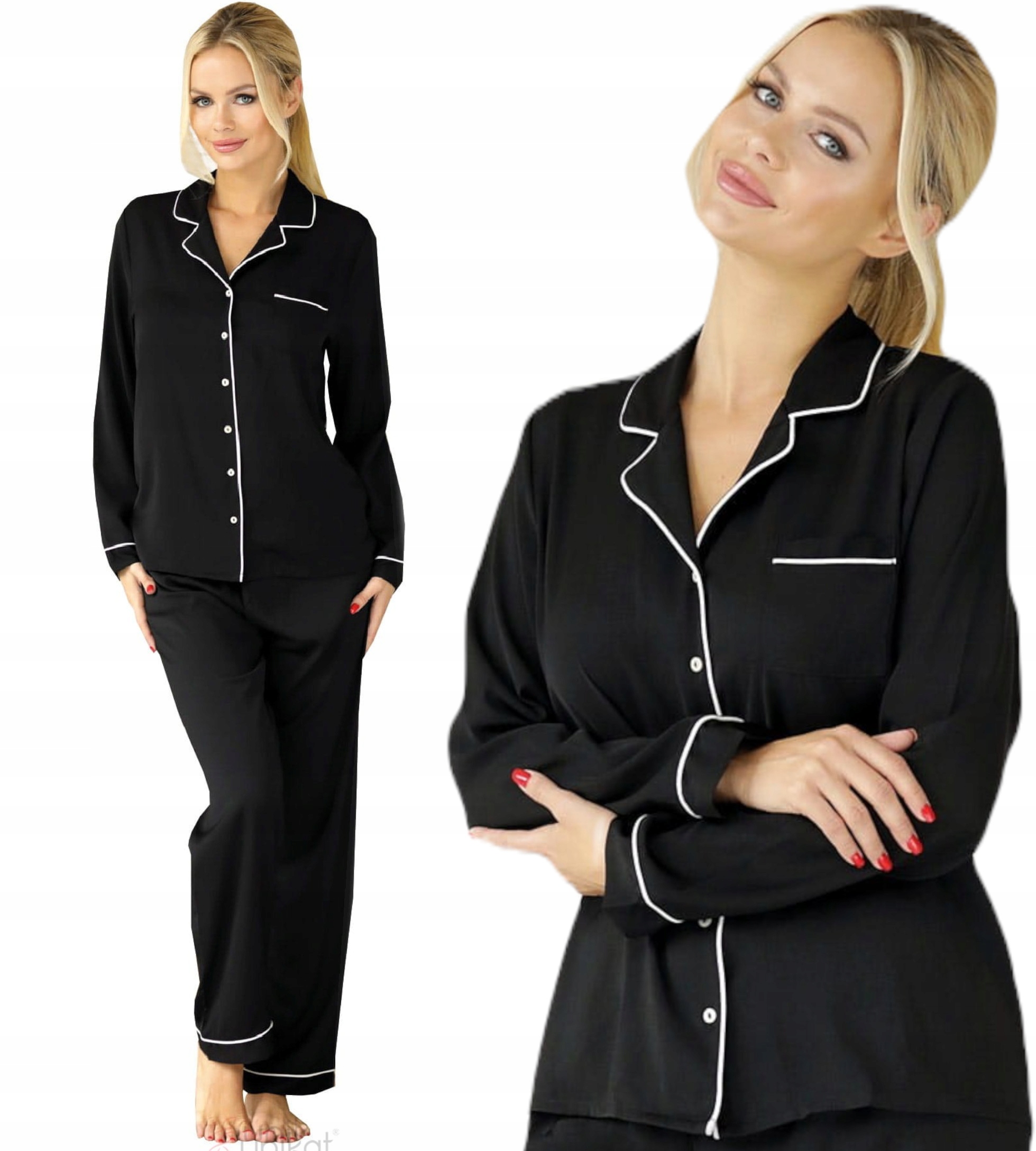 Modna i Piżama damska Unikat Kama Wiskoza Czarna rozpinana Dł. L